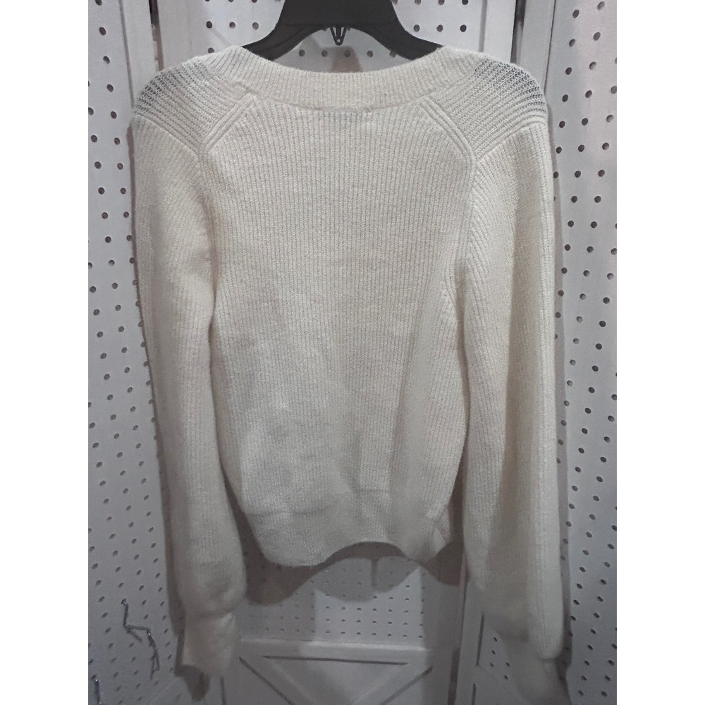 Madewell Cream Square Neck Ribbed Knit Sweater Long Sleeve Balloon Sleeve M - Picture 4 of 6